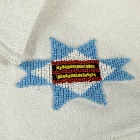 Lauren Jeans Co Ralph Lauren Denim Jacket Size L White Aztec Southwestern Beaded - Picture 16 of 16